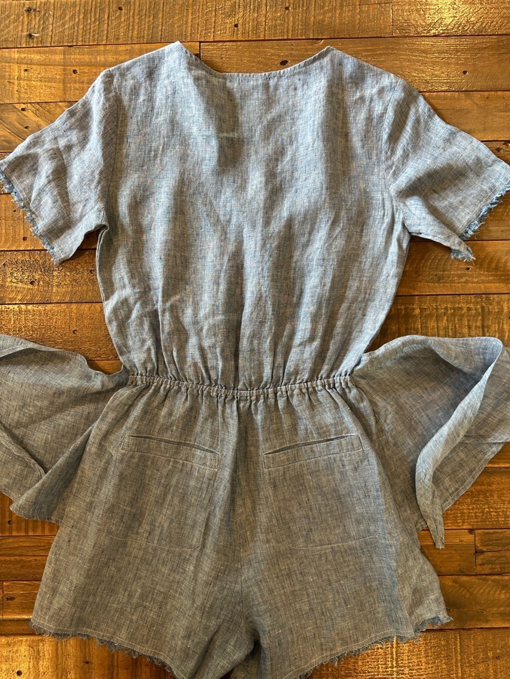 Sanctuary x Anthropologie Montana Blue Linen Front Wrap Tie Waist Romper Sz XS - Picture 4 of 10